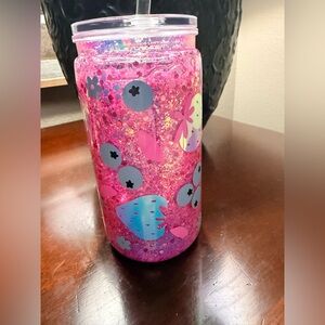Brand New. Never Used. Pink Glitter Fruit Tumbler